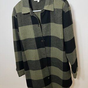 BB Dakota by Steve Madden Womens Eldridge Long Plaid Flannel Jacket Sage L